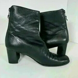 Stuart Weitzman Vintage Booties Block Heel Black Leather Women size 7.5